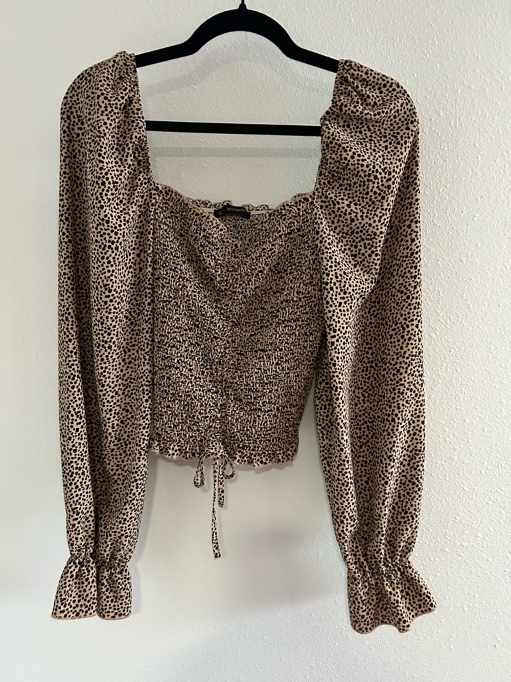Hesperus Leopard Print Smocked Square-Neck Blouse